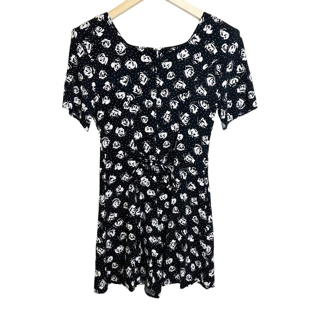 Vintage 90s Express Black & Whit Rose Floral Print Romper Playsuit Size Medium - Picture 2 of 8